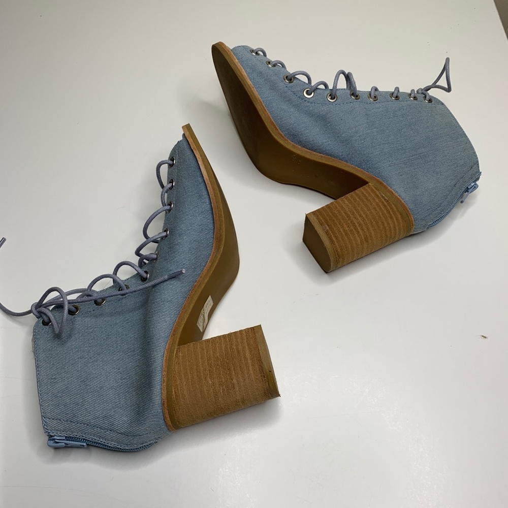 Jeffrey Campbell Cors Lace Up Denim Heeled Booties - Picture 7 of 8